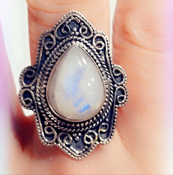 Rainbow Moonstone Solid Sterling Gemstone Ring